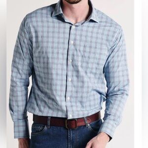 Peter Millar blue and green plaid Grier Performance glen plaid shirt Size Large